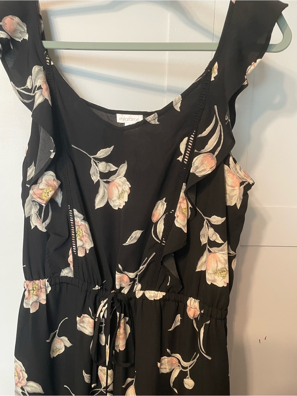 Xhilaration Black Floral Jumpsuit with Ruffle Straps - Picture 3 of 16